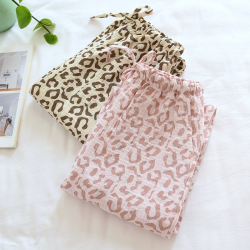 2025 spring and summer new ladies pants 100% cotton crepe leopard print pajamas sweat-absorbent breathable home pants trousers
