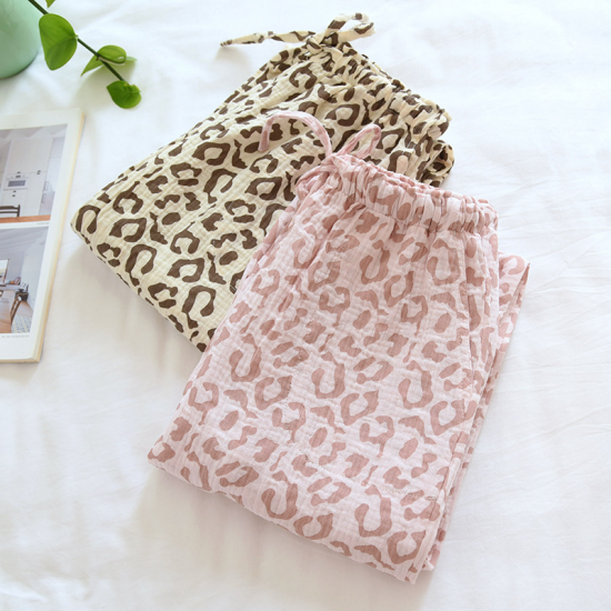 2025 spring and summer new ladies pants 100% cotton crepe leopard print pajamas sweat-absorbent breathable home pants trousers 2025 spring and summer new ladies pants 100% cotton crepe leopard print pajamas sweat-absorbent breathable home pants trousers