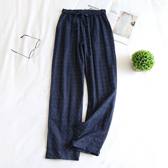 Japanese new spring and summer couples cotton double gauze men's and women's home pants plus size youth pants pajamas trousers Japanese new spring and summer couples cotton double gauze men's and women's home pants plus size youth pants pajamas trousers