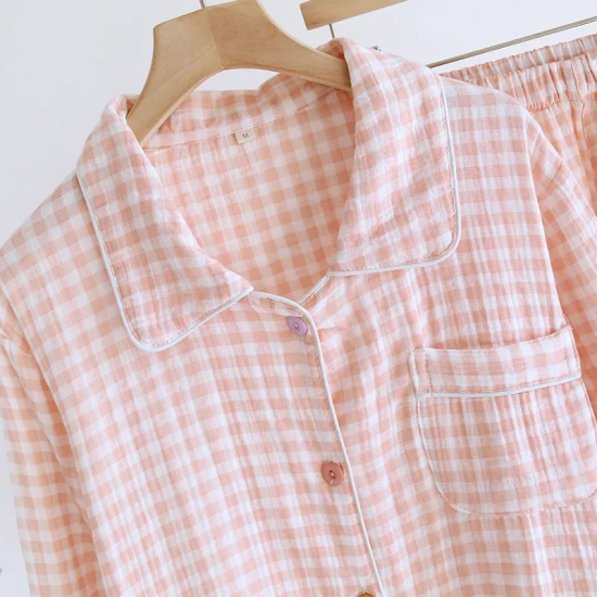 2025 Spring/Summer New Women's Sleepwear Long Set 100% Cotton Plaid Long Sleeve Long Pants Two Piece Set Collar Home Clothes 2025 Spring/Summer New Women's Sleepwear Long Set 100% Cotton Plaid Long Sleeve Long Pants Two Piece Set Collar Home Clothes