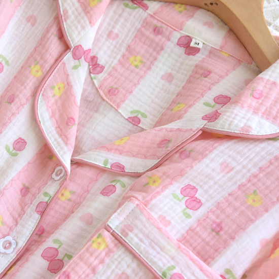 2025 New Spring and Autumn Women's Pajama Set 100% Cotton Crepe Long Sleeve Long Pants Two Piece Home Clothes Sleepwear 2025 New Spring and Autumn Women's Pajama Set 100% Cotton Crepe Long Sleeve Long Pants Two Piece Home Clothes Sleepwear