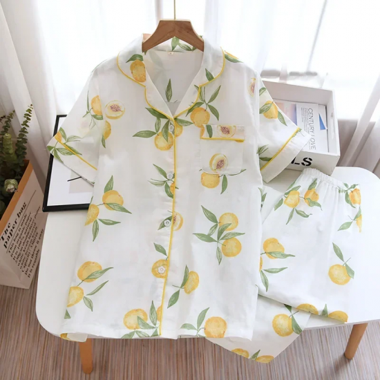 2025 Japanese style simple short women female 100% cotton gauze short sleeve trousers ladies pajamas suit cute pajamas sets home 2025 Japanese style simple short women female 100% cotton gauze short sleeve trousers ladies pajamas suit cute pajamas sets home