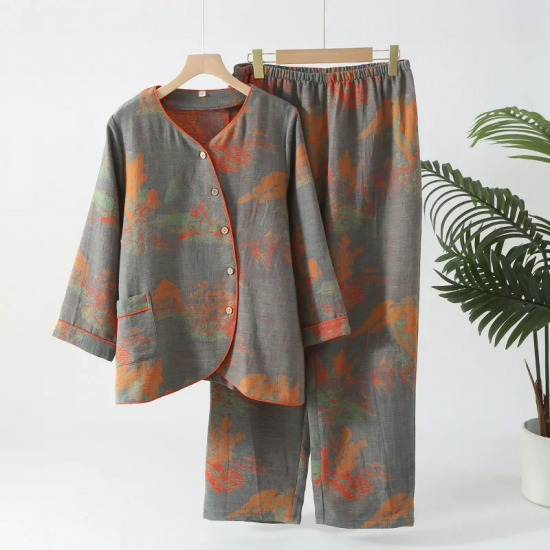 2025 New Spring/Summer Women's Pajama Set 100% Cotton Jacquard Flower Long Sleeve Long Pants Large Home Clothes Two Piece Set 2025 New Spring/Summer Women's Pajama Set 100% Cotton Jacquard Flower Long Sleeve Long Pants Large Home Clothes Two Piece Set