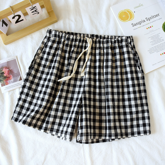 2025 New Summer Couple Japanese Shorts 100% Cotton Men's and Women's Plaid Simple Large Thin Home Shorts plaid pajama pants 2025 New Summer Couple Japanese Shorts 100% Cotton Men's and Women's Plaid Simple Large Thin Home Shorts plaid pajama pants