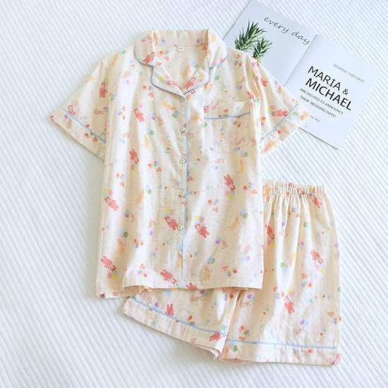 2025 New Summer Women's Pajama Set 100% Cotton Short sleeved Shorts Two piece Sweet Cartoon Flip Collar Thin Home Fury Set 2025 New Summer Women's Pajama Set 100% Cotton Short sleeved Shorts Two piece Sweet Cartoon Flip Collar Thin Home Fury Set