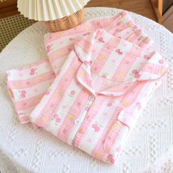 2025 New Spring and Autumn Women's Pajama Set 100% Cotton Crepe Long Sleeve Long Pants Two Piece Home Clothes Sleepwear