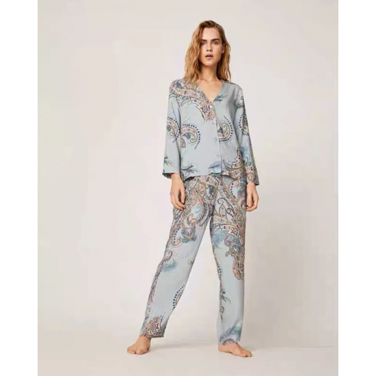 Japanese new spring and autumn new style cotton viscose ladies long-sleeved suit feather big flower home service pijamas women Japanese new spring and autumn new style cotton viscose ladies long-sleeved suit feather big flower home service pijamas women