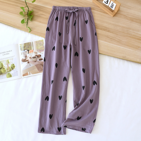 2025 New Spring/Summer Women's Sleeping Pants 100% Pure Cotton Knitted Love Pants Straight Leg Casual Home Pants Lounge Wear 2025 New Spring/Summer Women's Sleeping Pants 100% Pure Cotton Knitted Love Pants Straight Leg Casual Home Pants Lounge Wear