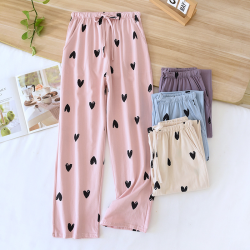 2025 New Spring/Summer Women's Sleeping Pants 100% Pure Cotton Knitted Love Pants Straight Leg Casual Home Pants Lounge Wear