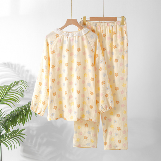 2025 New Spring/Summer Women's Pajama Set Pure Cotton Crepe Sweet and Cute Long Sleeve Long Pants Two Piece Home Clothes 2025 New Spring/Summer Women's Pajama Set Pure Cotton Crepe Sweet and Cute Long Sleeve Long Pants Two Piece Home Clothes
