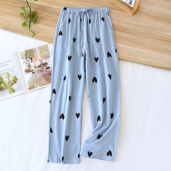 2025 New Spring/Summer Women's Sleeping Pants 100% Pure Cotton Knitted Love Pants Straight Leg Casual Home Pants Lounge Wear 2025 New Spring/Summer Women's Sleeping Pants 100% Pure Cotton Knitted Love Pants Straight Leg Casual Home Pants Lounge Wear