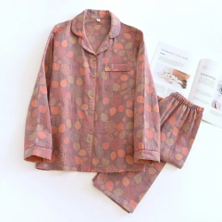 2025 new spring and summer women's pajamas suit long-sleeved trousers two-piece 100% cotton crepe flower leaves home clothes