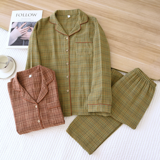 2025 Women's New Spring and Autumn Pajama Set 100% Cotton Long Sleeve Long Pants Two Piece Set Loose Collar Home Clothes Ladies 2025 Women's New Spring and Autumn Pajama Set 100% Cotton Long Sleeve Long Pants Two Piece Set Loose Collar Home Clothes Ladies
