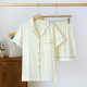 2025 Summer New Women's Pajama Set 100% Knitted Cotton Short Sleeve Shorts Two Piece Cardigan Solid Color Casual Large Homewear