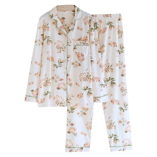 2025 New Spring and Autumn Women's Pajama Set 100% Cotton Knitted Long Sleeve Two Piece Loose Printed Home Clothes Ladies 2025 New Spring and Autumn Women's Pajama Set 100% Cotton Knitted Long Sleeve Two Piece Loose Printed Home Clothes Ladies