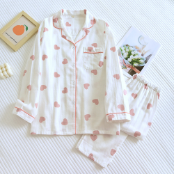 2025 New Spring and Autumn Pajama Set Women's 100% Cotton Long Sleeve Pants Two Piece Love Lovely Sweet Home Furnishing Set